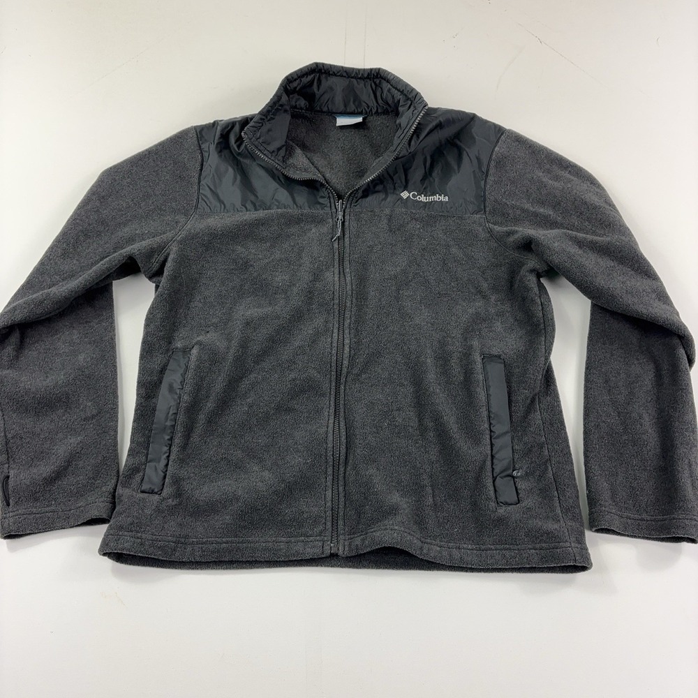 Columbia Fleece Jacket Mens Large Gray Full Zip Stand Collar Interchange Outdoor